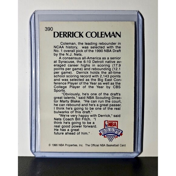 Derrick Coleman 1990 NBA Hoops Draft NBA #390 Card New Jersey Nets - Picture 2 of 2